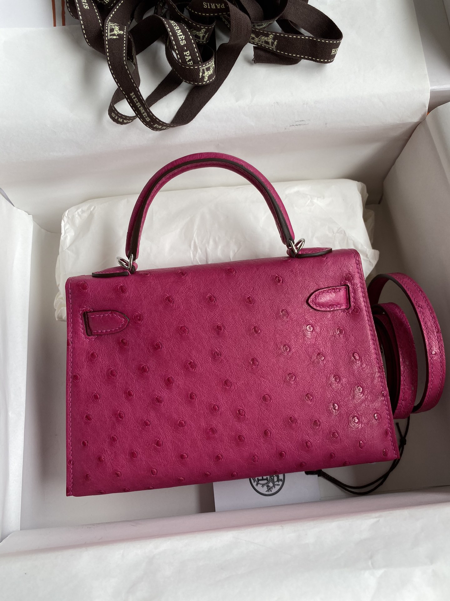 Hermes Kelly Mini II Bag 19CM In Bordeaux Ostrich Leather